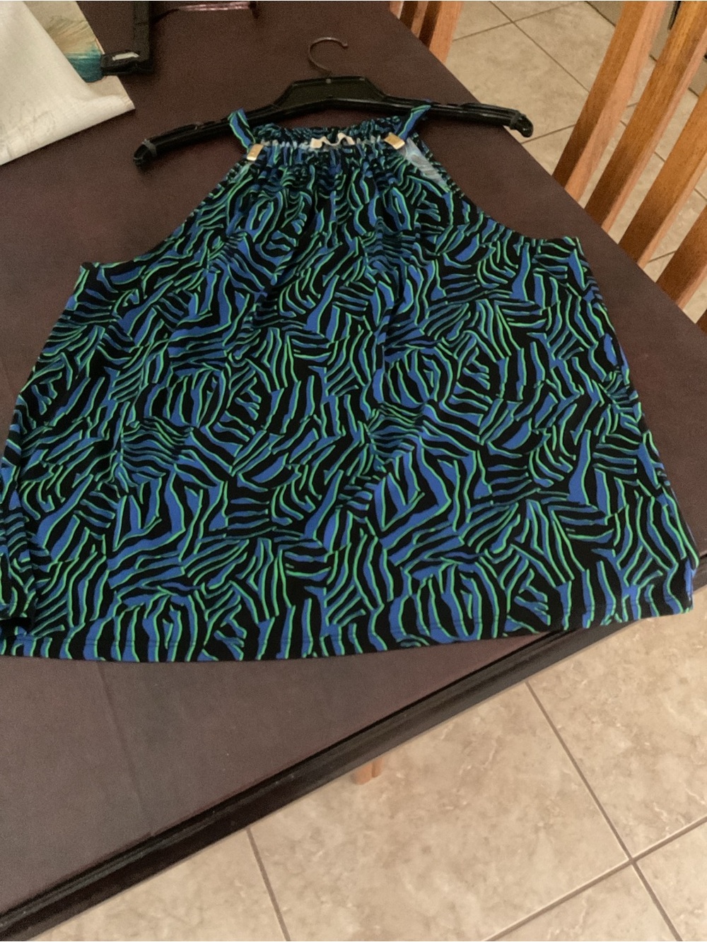 Michael Kors Blue and Green Halter-Style Tank Top